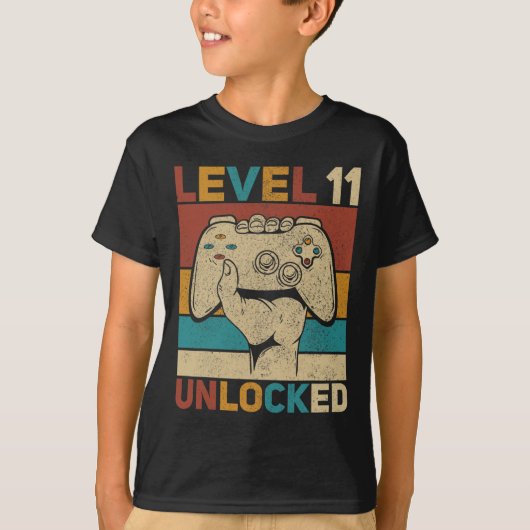 Level 11 Unlocked 11 Year Old Boy Bday Outfit 11th Tシャツ (正面)