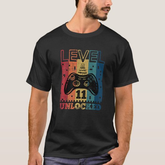 Level 11 Unlocked   11 Years Old Video Gamer Birth Tシャツ (正面)