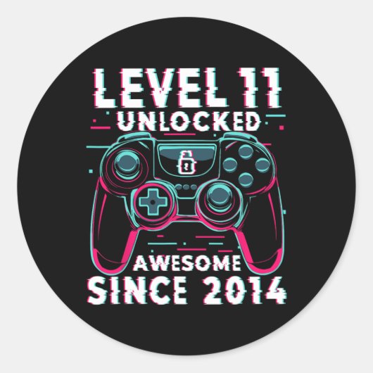 Level 11 Unlocked Video Game 11th Birthday Gamer B ラウンドシール (正面)