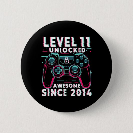 Level 11 Unlocked Video Game 11th Birthday Gamer B 缶バッジ (正面)