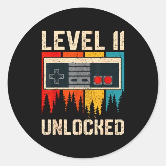 Level 11 Unlocked Video Game Controller Birthday M ラウンドシール (正面)