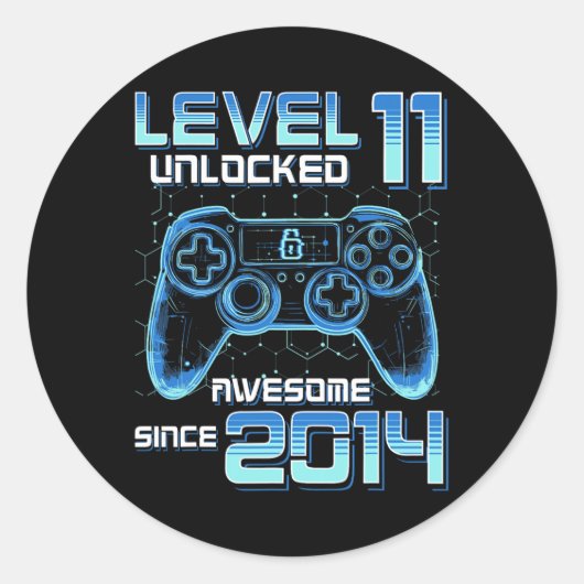 Level 11 Unlocked Video Game Party 11th Birthday G ラウンドシール (正面)