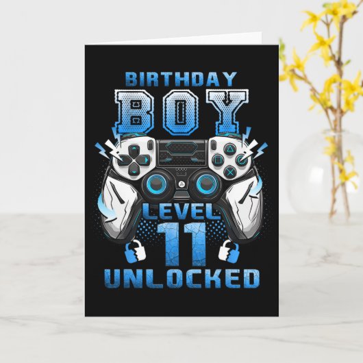 Level 11 Unlocked Video Gamer 11th Birthday Boys  カード (黄色い花)