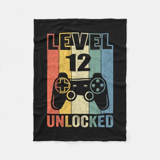 Level 12 Unlocked Shirt Funny Video Gamer 12th Bir フリースブランケット (正面)
