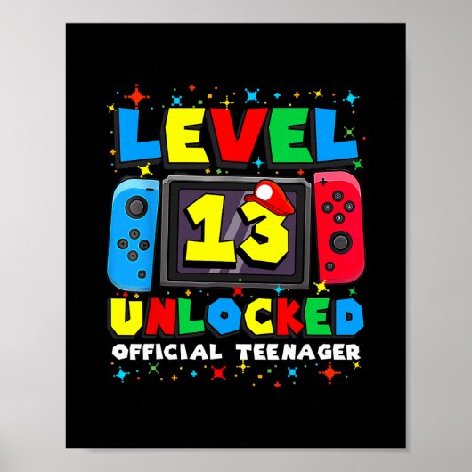 Level 13 Unlocked Gamer 13th Birthday Gift Video G ポスター (正面)