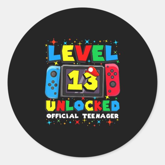 Level 13 Unlocked Gamer 13th Birthday Gift Video G ラウンドシール (正面)
