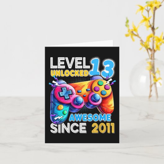 Level 13 Unlocked Video Game 13th Birthday カード (黄色い花)