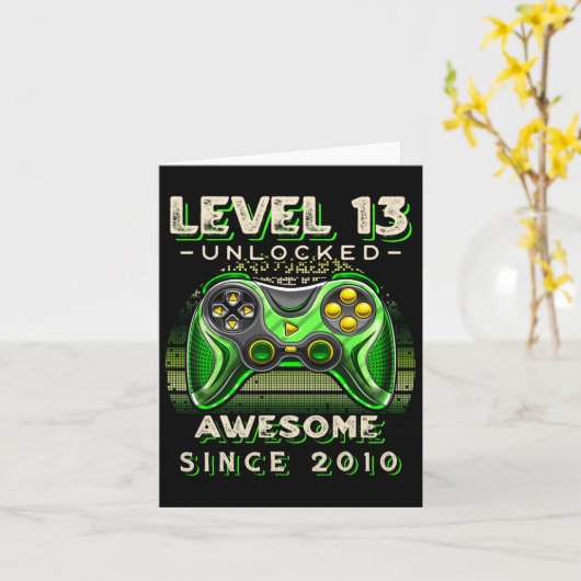 Level 13 Unlocked Video Game 13th Birthday 13 Yr O カード (黄色い花)