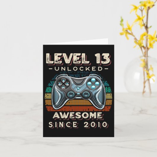 Level 13 Unlocked Video Game 13th Birthday 13 Yr O カード (黄色い花)