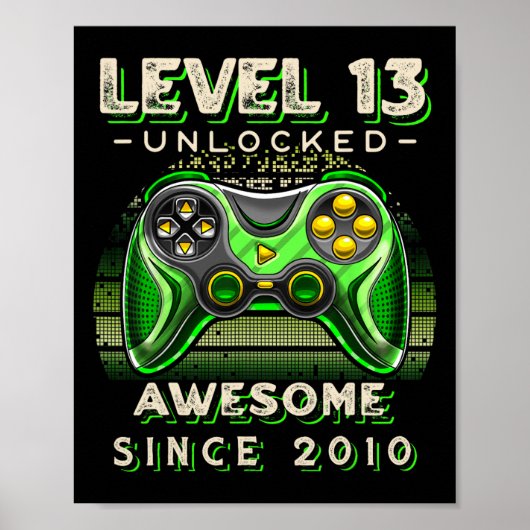 Level 13 Unlocked Video Game 13th Birthday 13 Yr O ポスター (正面)