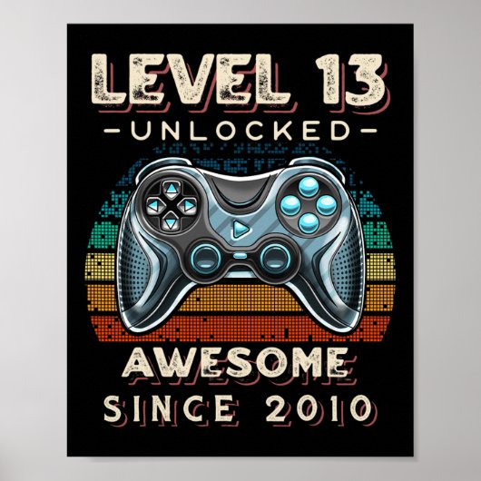Level 13 Unlocked Video Game 13th Birthday 13 Yr O ポスター (正面)
