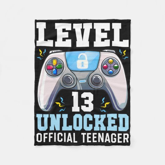 Level 13 Unlocked Video Game 13th Birthday Gamer B フリースブランケット (正面)