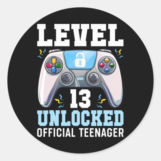 Level 13 Unlocked Video Game 13th Birthday Gamer B ラウンドシール (正面)
