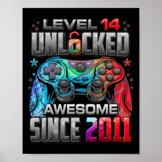 Level 14 Unlocked Awesome Since 2011 14th Birthday ポスター (正面)