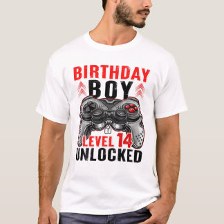 Level 14 Unlocked Birthday Boy 14 Year Old Boys Ga Tシャツ