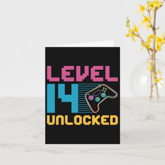 Level 14 Unlocked Gaming Birthday  カード (黄色い花)
