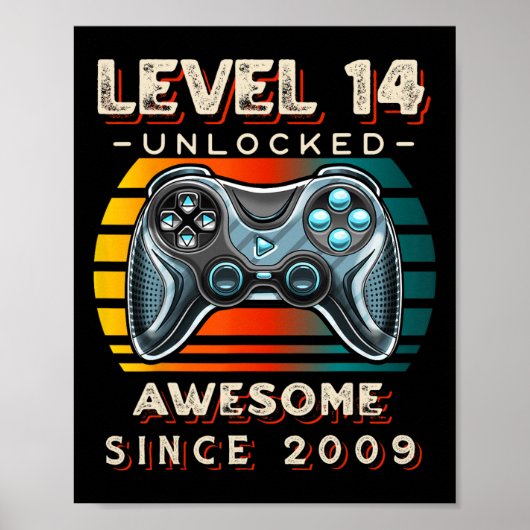 Level 14 Unlocked Video Game 14th Birthday 14 Yr O ポスター (正面)