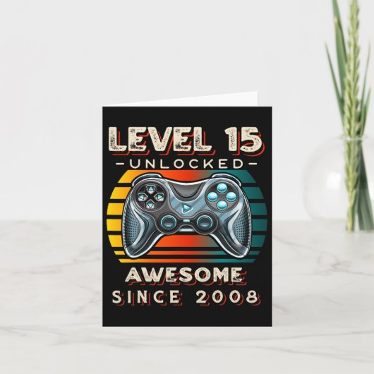 Level 15 Unlocked Video Game 15th Birthday 15 Yr O カード (正面)