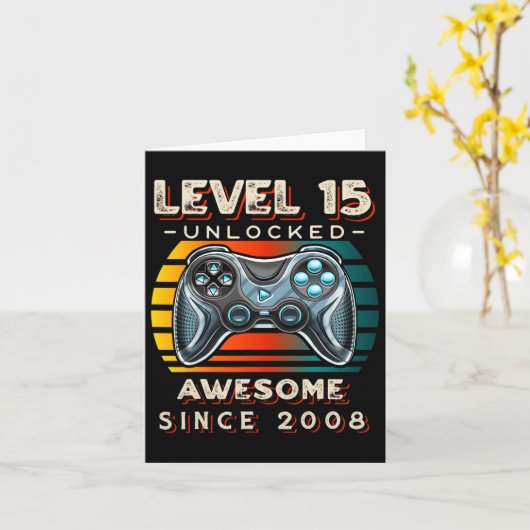 Level 15 Unlocked Video Game 15th Birthday 15 Yr O カード (黄色い花)