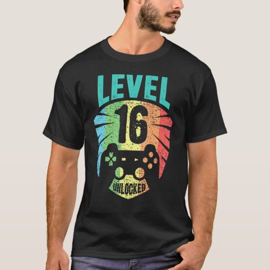 Level 16 Unlocked 16th Birthday Boy Girl Gamer Lev Tシャツ (正面)
