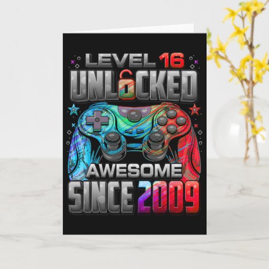 Level 16 Unlocked Awesome Since 2009 16th Birthday カード (黄色い花)