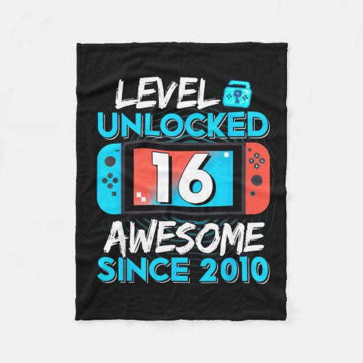 Level 16 Unlocked Awesome Since 2010 16th Birthday フリースブランケット (正面)