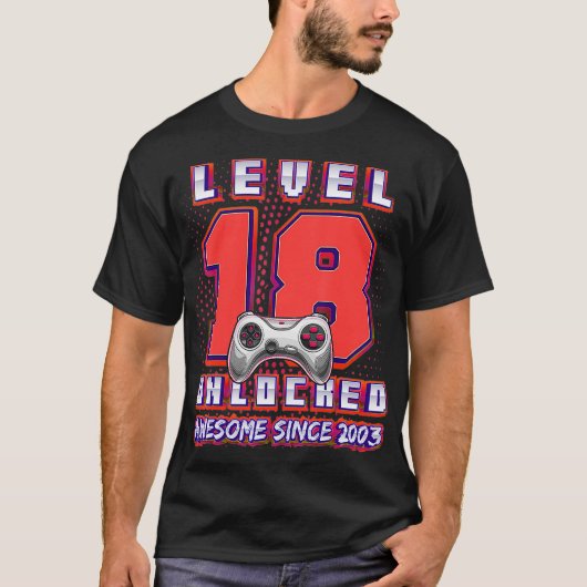 Level 18 Unlocked 素晴らし 2003 Video Game 18th Bir Tシャツ (正面)