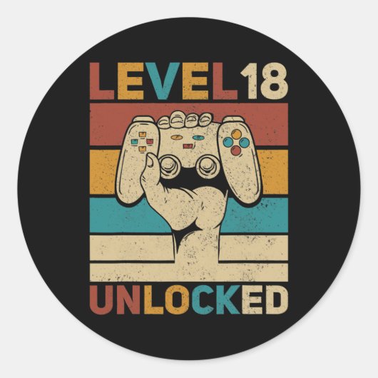 Level 18 Year Old Unlocked 18th Birthday Gamer ラウンドシール (正面)