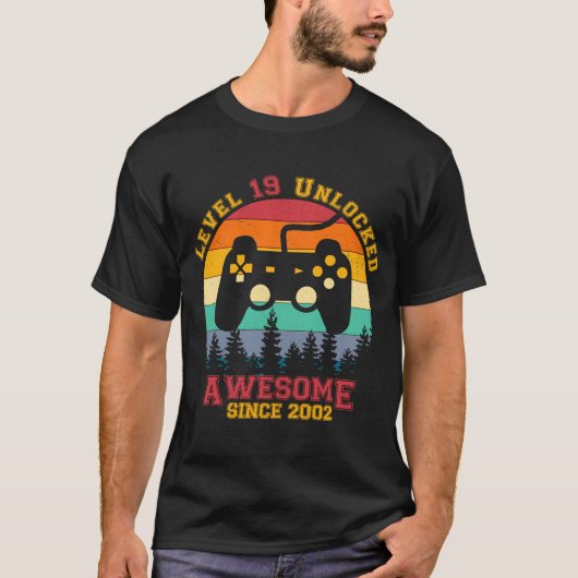 Level 19 Unlocked Birthday Retro Awesome Since 200 Tシャツ (正面)