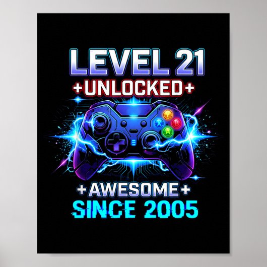 Level 21 Unlocked Awesome Since 2005 21st Birthday ポスター (正面)