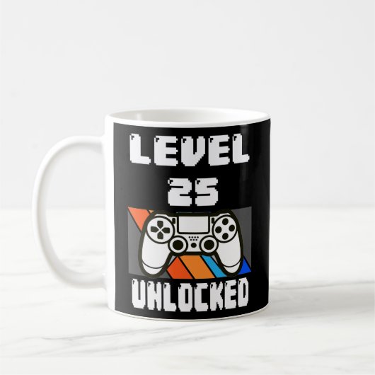 Level 25 Unlocked Video Game 25th Birthday Gift コーヒーマグカップ (左)