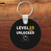 Level 25 Unlocked Video Gamer 25th Birthday Gift V キーホルダー (正面)