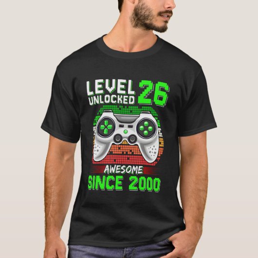 Level 26 Unlocked Awesome Since 2000 Video Gamer 2 Tシャツ (正面)