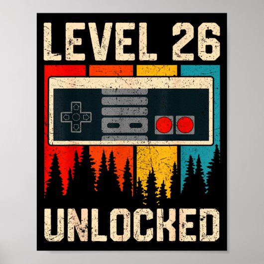 Level 26 Unlocked Video Game Controller Birthday M ポスター (正面)