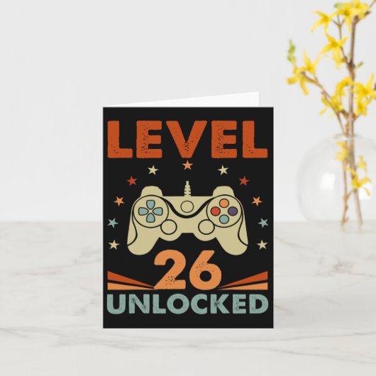 Level 26 Unlocked Video Gamer 26th Birthday 26 Yea カード (黄色い花)
