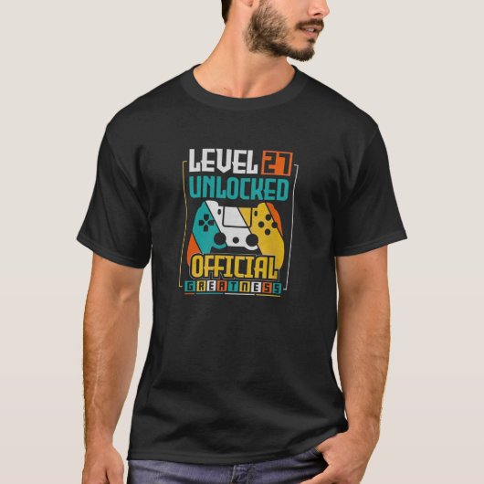 Level 27 Unlocked 27th Birthday Gamer 27 Year Old Tシャツ (正面)