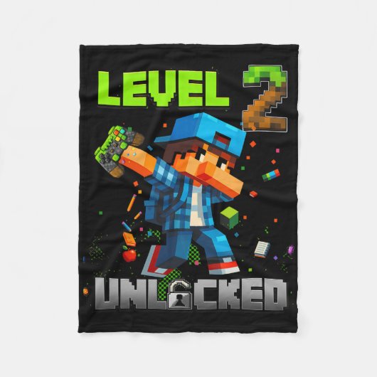 Level 2 Unlocked Funy Birthday Boy Pixel Gamer 2nd フリースブランケット (正面)