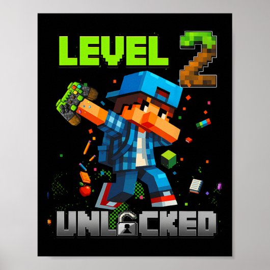 Level 2 Unlocked Funy Birthday Boy Pixel Gamer 2nd ポスター (正面)