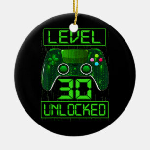 Level 30 Unlocked Video Gamer おもしろい 30th Birthday セラミックオーナメント