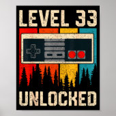 Level 33 Unlocked Video Game Controller Birthday M ポスター (正面)