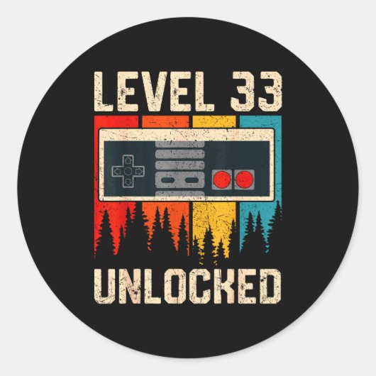 Level 33 Unlocked Video Game Controller Birthday M ラウンドシール (正面)
