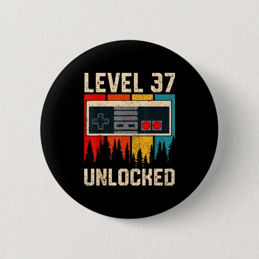 Level 37 Unlocked Video Game Controller Birthday M 缶バッジ (正面)