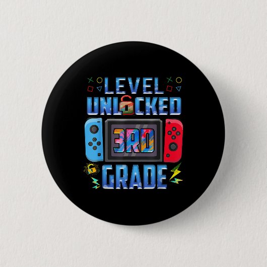 Level 3rd Grade Unlocked Back To School First Day  缶バッジ (正面)