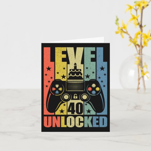 Level 40 Unlocked Video Game 40th Birthday Gamer B カード (黄色い花)