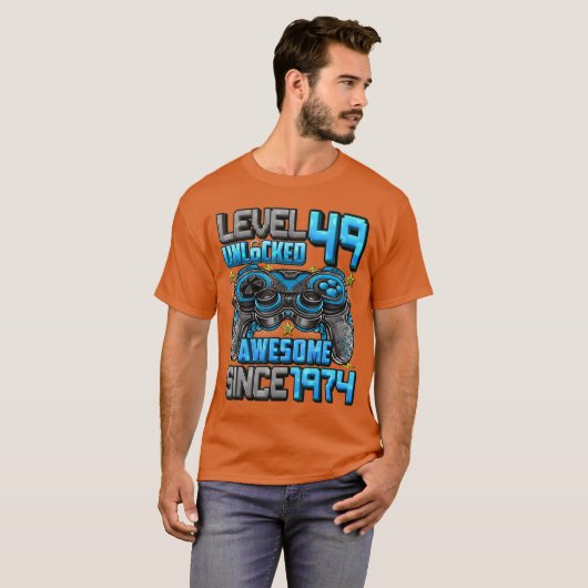 Level 49 Unlocked Awesome Since 1974 49th Birthday Tシャツ (正面フル)
