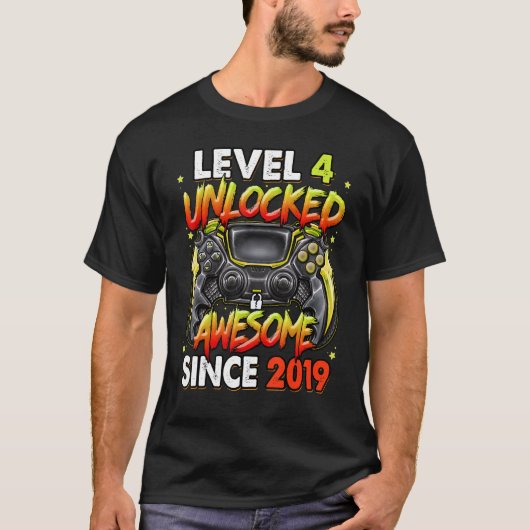 Level 4 Unlocked Awesome Since 2019 4th Birthday G Tシャツ (正面)