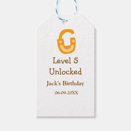Level 5 unlocked lock orange brown happy birthday  ギフトタグ (正面)
