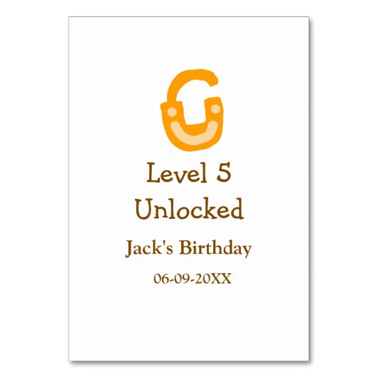 Level 5 unlocked lock orange brown happy birthday  テーブルナンバー (正面)