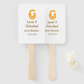 Level 5 unlocked lock orange brown happy birthday  ハンドファン (正面&裏面)