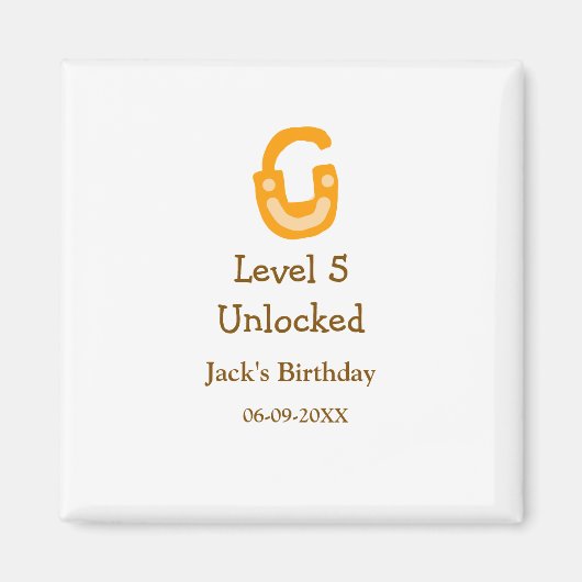 Level 5 unlocked lock orange brown happy birthday  マグネット (正面)